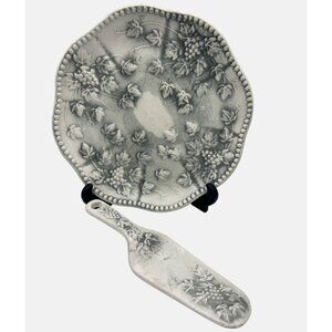 Vintage Textured Ceramic Cake Plate with Cake Server Grape Design 10"